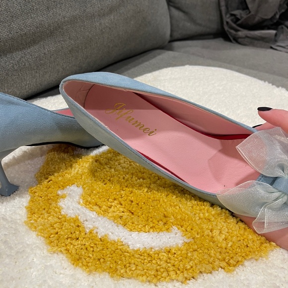 Light blue square heel with chiffon bow, Jifumei brand size 8 - Picture 9 of 12